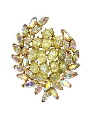 Crown Trifari Etoile Yellow Lava Glass Pin AB Rhinestone Mid-Century Brooch